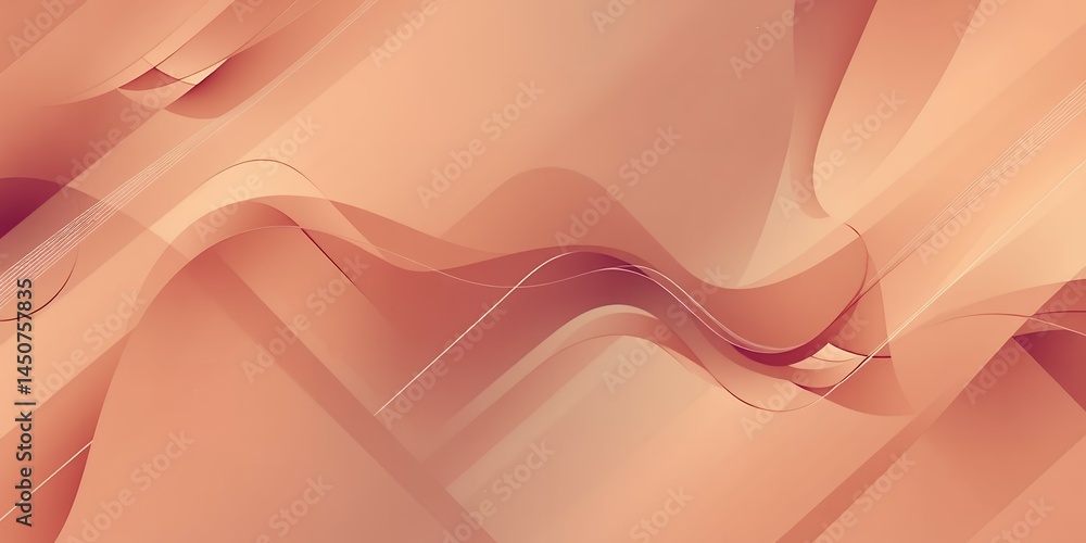 Abstract background with flowing shapes in shades of peach and soft pink with thin lines