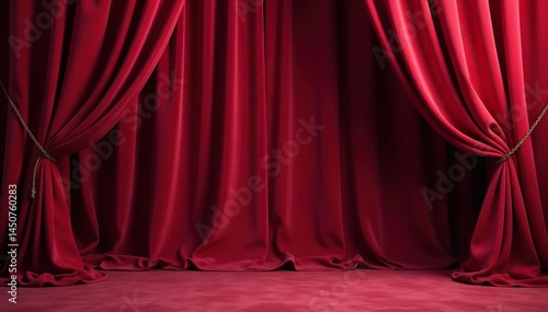 Elegant draped velvet curtains, rich burgundy hue, red, rich