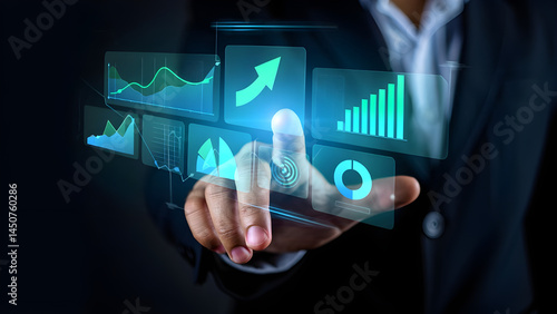 Businessperson Interacting with Interactive Data Dashboard
