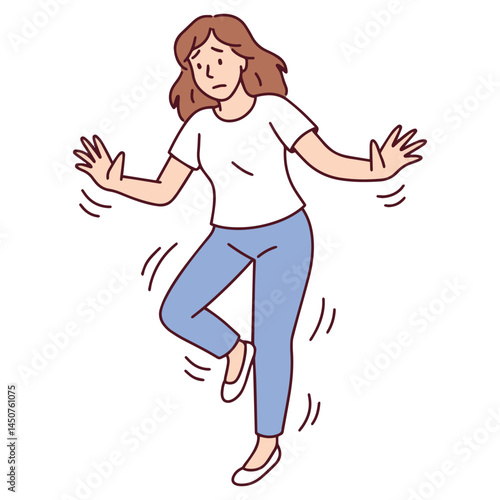 Young woman affected by spinocerebellar ataxia struggles with maintaining balance and coordination, showing clear signs of movement impairment caused by the neurological disorder SCA