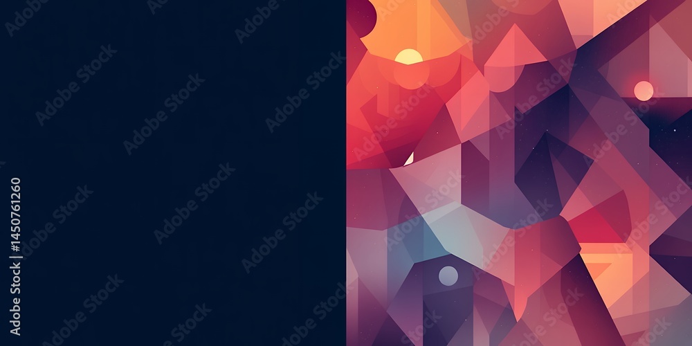 A graphic design featuring a solid dark blue panel and an abstract geometric pattern