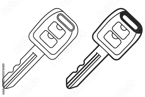 Isolated modern vehicle key drawing shows a blank version alongside a filled black outline
