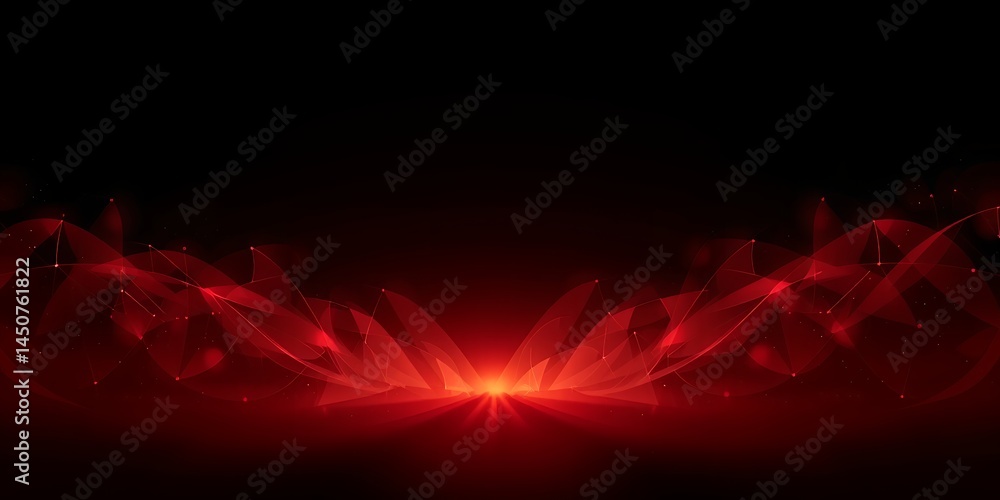 Abstract red light design with dark background and glowing shapes and light streaks art