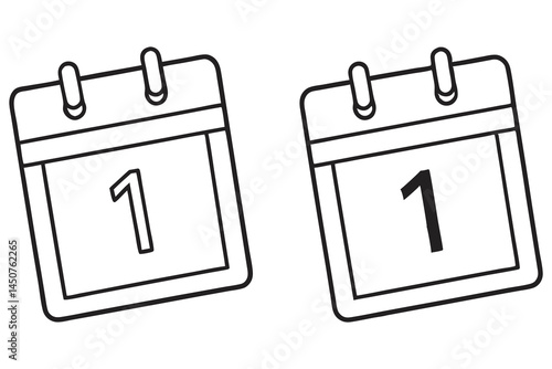 Two outline calendar pages display the number one, indicating a new beginning on transparent background