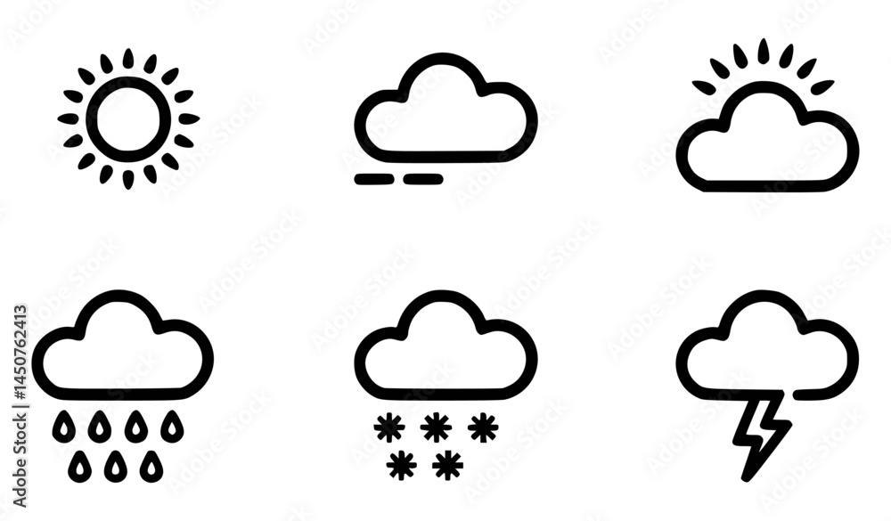 Weather icon set in minimalist black and white style Weather icon set in minimalist black and white style