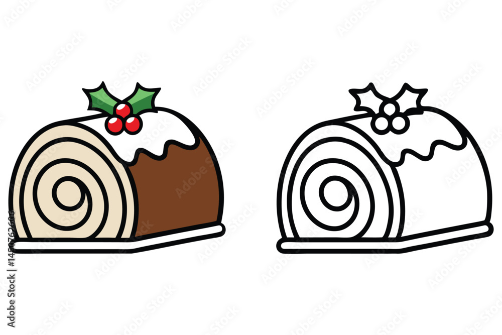 Obraz premium Cartoon chocolate Swiss roll looks delicious next to a black and white version