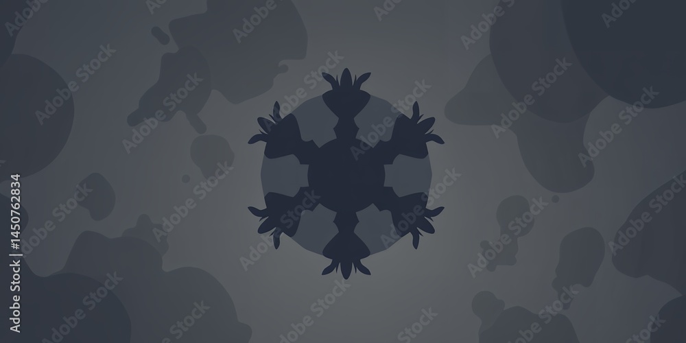 A dark abstract design featuring a central circular shape with radial symmetrical patterns