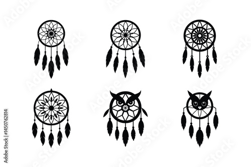 Dream Catcher silhouette vector bundle, Dream Catcher silhouette