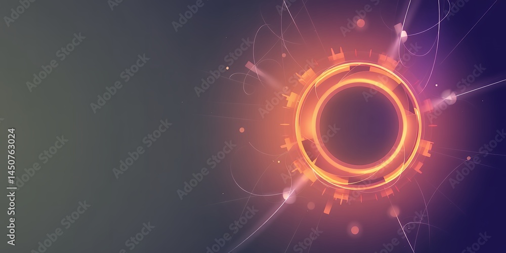 Abstract glowing orange circle with radiating lines on a gradient colored background
