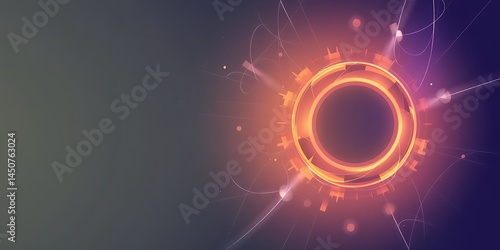 Obraz na płótnie Abstract glowing orange circle with radiating lines on a gradient colored background w salonie