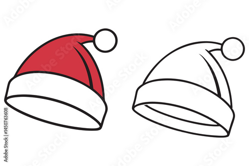 Cartoon Santa hats isolated show festive spirit and simple holiday celebration art