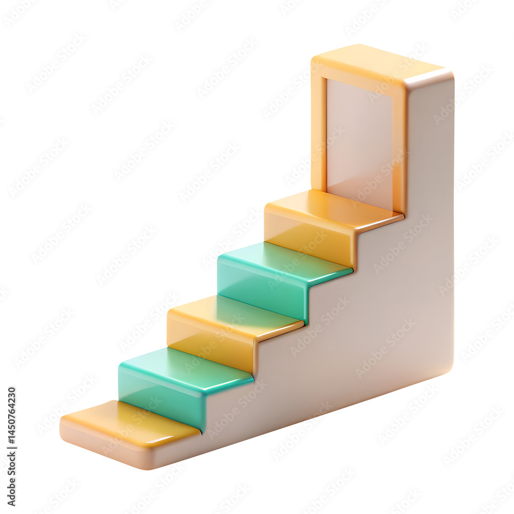 stairs to success 3d render icons in cartoon plastic style minimal isolated on transparent white background, clipping path