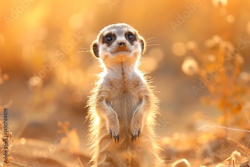 Wallpaper Mural A curious meerkat stands upright in the warm golden light, showcasing its inquisitive nature in a desert habitat. Torontodigital.ca