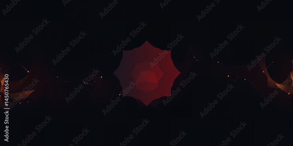 A dark scene featuring a red starburst shape in the center with faint lights around it all around
