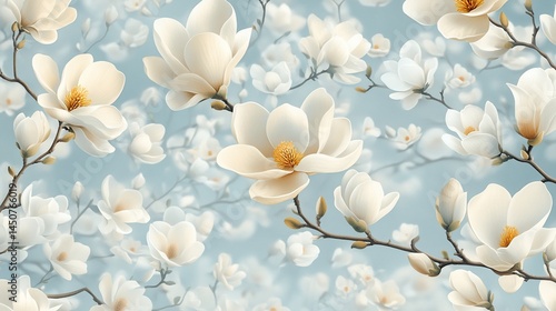 Serene magnolia blossoms against a dreamy sky
