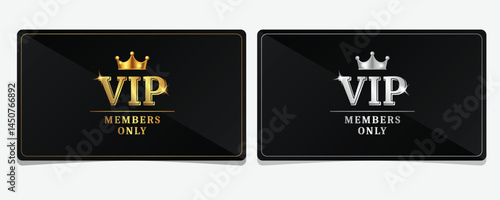 Premium Golden and Platinum VIP Membership Cards with 3D Crown and black background – Exclusive Members Only Invitation Access Pass Vector Template