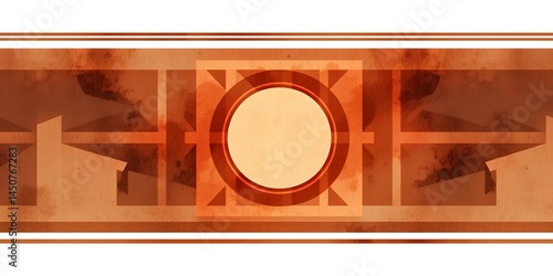 Obraz na płótnie Abstract orange background with a central circle and geometric shapes on the sides w salonie