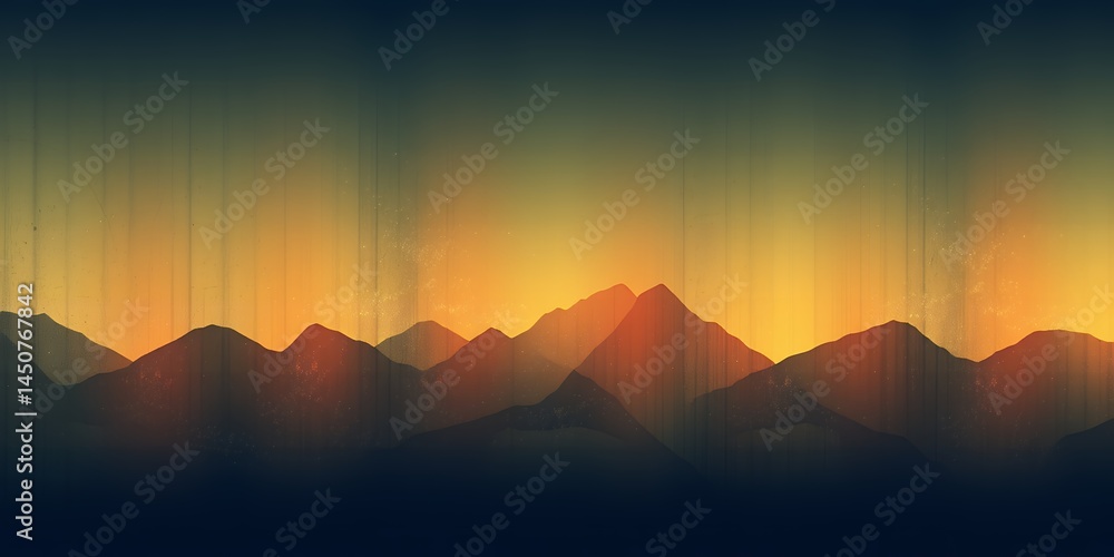 A scenic view of silhouetted mountains against a vibrant yellow and green sky at sunset