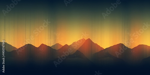 Obraz na płótnie A scenic view of silhouetted mountains against a vibrant yellow and green sky at sunset w salonie