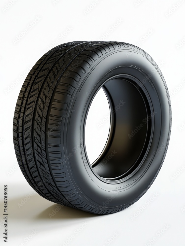 Sleek Black Tire on White Background for Automotive Industry and Vehicle Safety Promotion Sleek Black Tire on White Background for Automotive Industry and Vehicle Safety Promotion