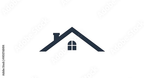 Simple House Roof Icon with Window and Chimney Design Isolated