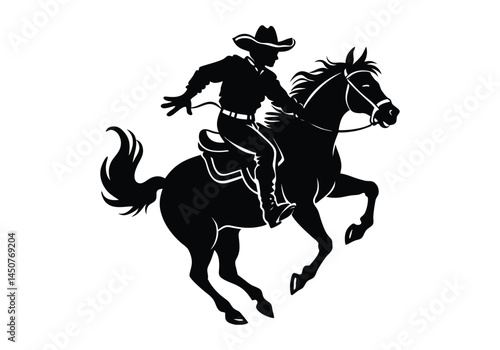 Cowboy Silhouette Riding a Bucking Bronco