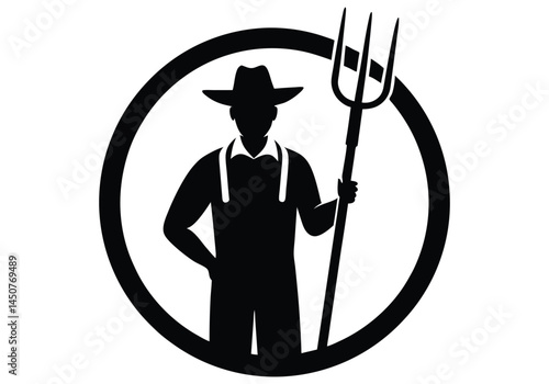 Farmer Holding a Pitchfork Silhouette