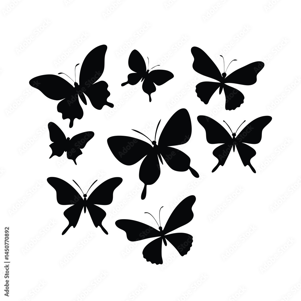 Fototapeta premium Flying Butterflies Silhouette Vector Illustration 6