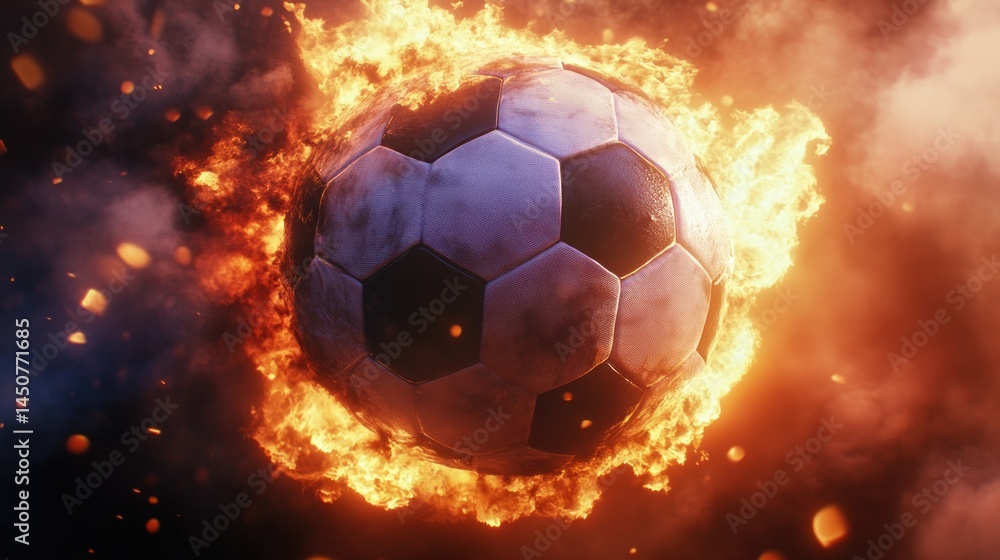 Naklejka premium Soccer ball on fire