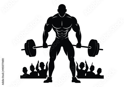 Front View Silhouette of a Powerlifter Locking