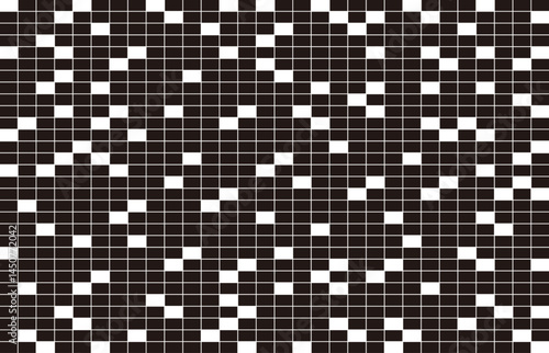 黒と白のブロック。デザインの背景。不規則に並ぶ四角形。幾何学的な壁紙。格子柄のテクスチャ。デジタルなグラフィック。ベクターのイラスト。模様の素材。線の絵。抽象的なイメージ。