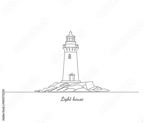 vector continuous one line drawing of lighthouse tower 