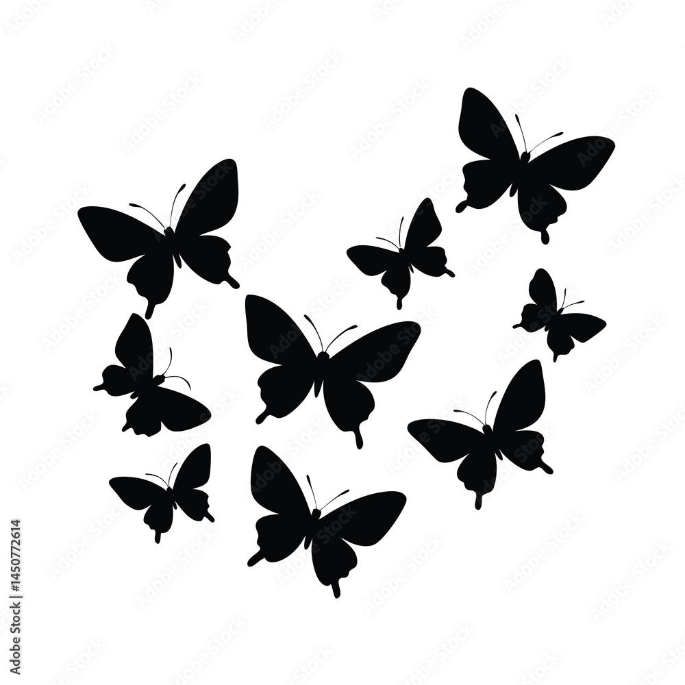 Fototapeta premium flying butterflies silhouette black vector illustration