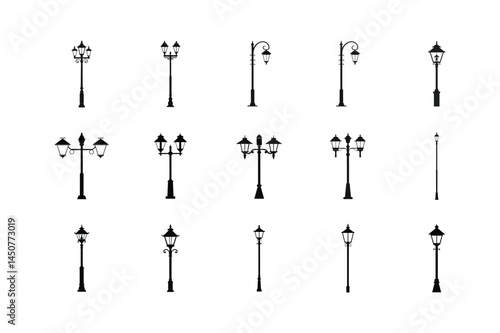 Street lamp silhouette vector bundle, Street lamp 