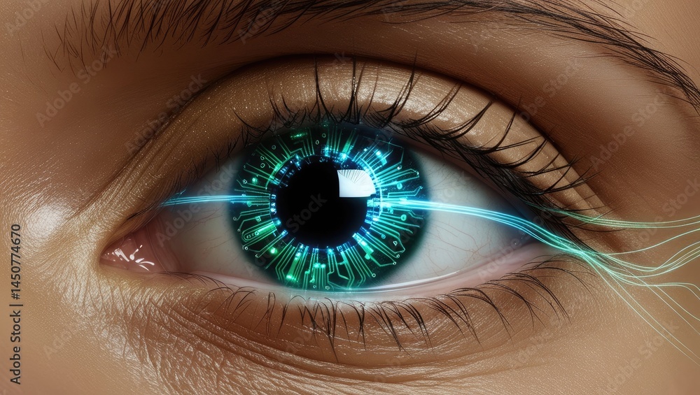 Fototapeta premium The reflection in her eye hints at the world beyond the camera