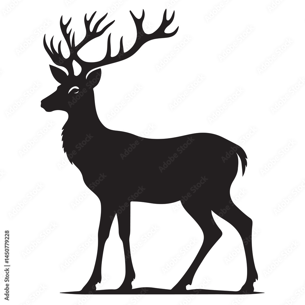 Obraz premium Deer black Silhouette vector art Illustration with white background, animal Silhouette.