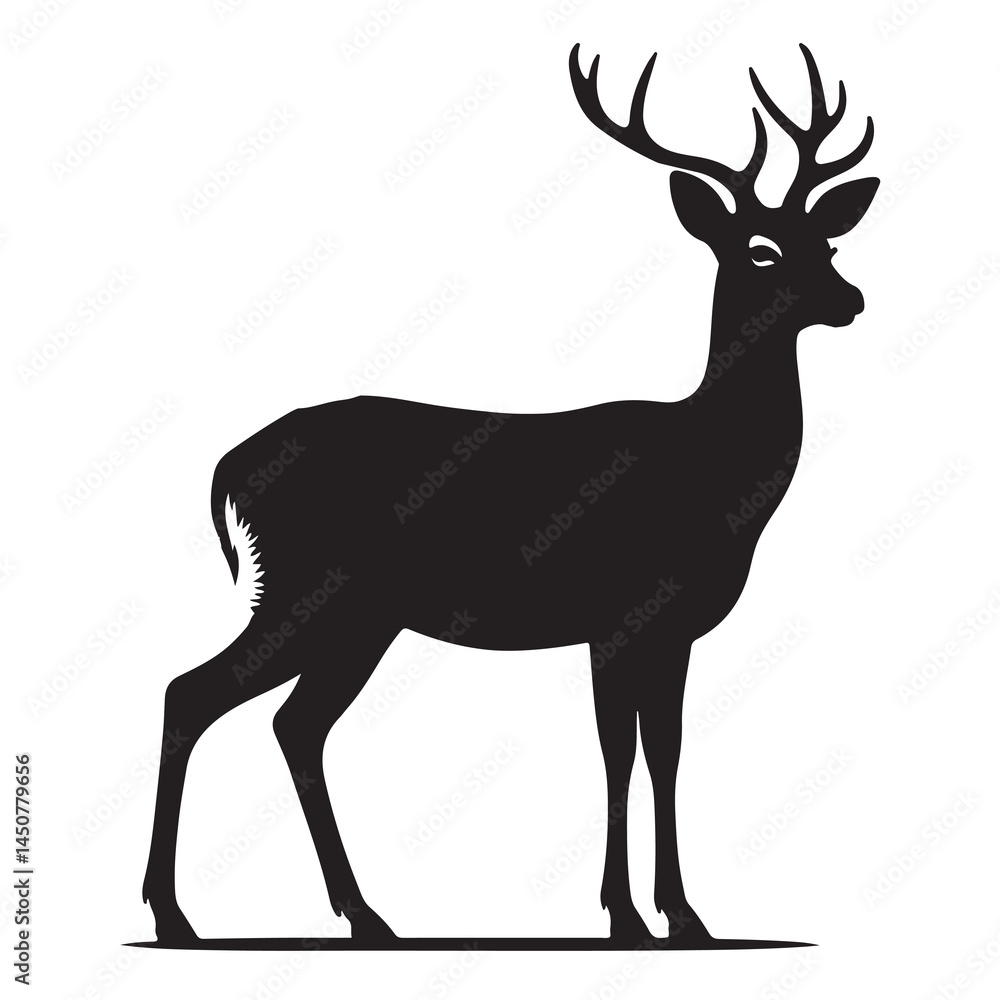 Fototapeta premium Deer black Silhouette vector art Illustration with white background, animal Silhouette.