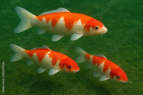 Obraz na płótnie Koi fishes, carps swimming in a Japanese garden pond, closeup view w salonie