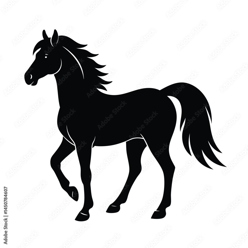 Obraz premium standing stallion side profile vector silhouette
