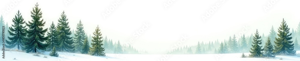 Obraz premium Long isolated fir branches stretching across white, stretch, long, landscape