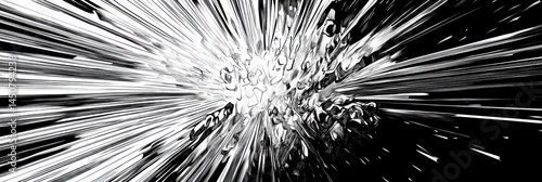 Dynamic monochrome explosion of light trails and swirling shapes illusion