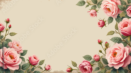 vintage rose background in classic pastels, faded roses like old botanical illustrations, nostalgic timeless design with copy space  