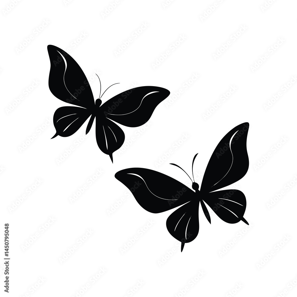 Fototapeta premium Black Flying Butterfly Outline Vector