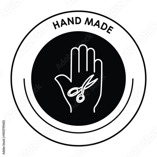 Vector icon for handmade crafts. Features a hand holding scissors symbolizing creativity and artisanal crafting.