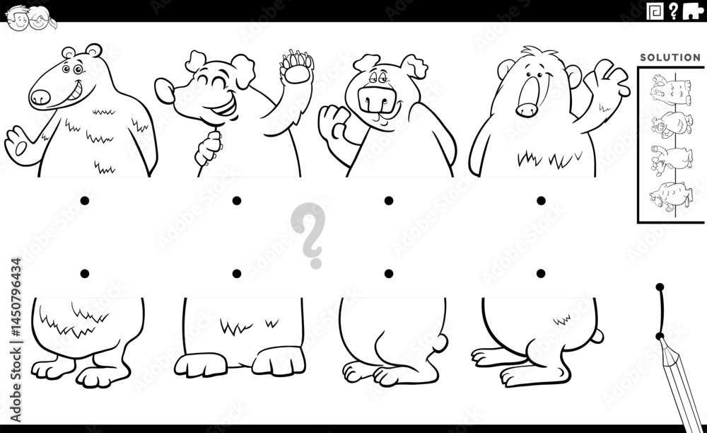 match halves puzzle with cartoon bears characters pictures coloring page