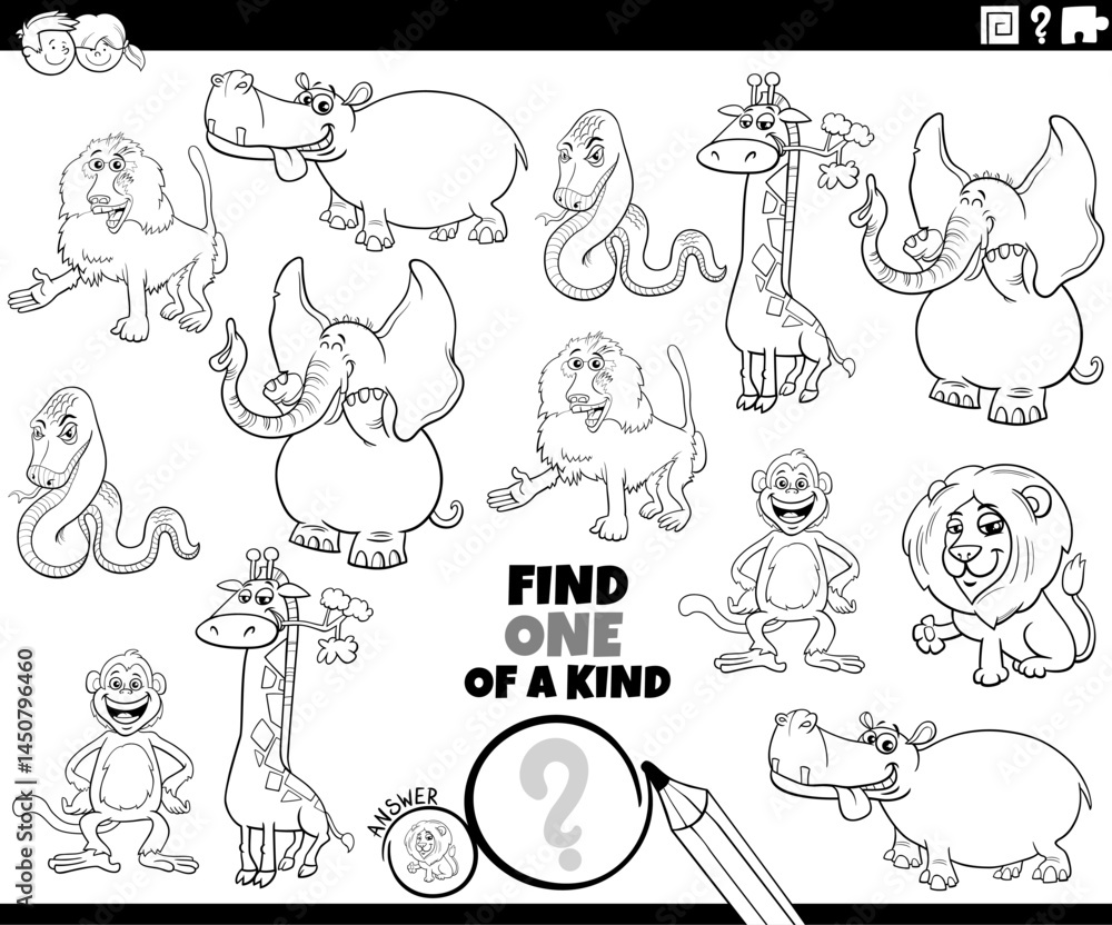 one of a kind puzzle with cartoon wild animals coloring page