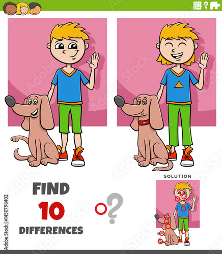 Obraz na płótnie differences puzzle with cartoon boy and his dog w salonie