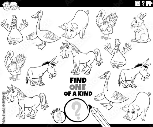 Obraz na płótnie one of a kind puzzle with cartoon farm animal characters coloring page w salonie