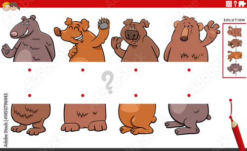 match halves puzzle with cartoon bears characters pictures