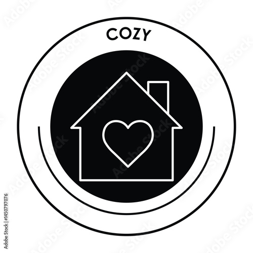 Vector icon for cozy living. Features a house with a heart symbolizing comfort, warmth, and a loving home environment.